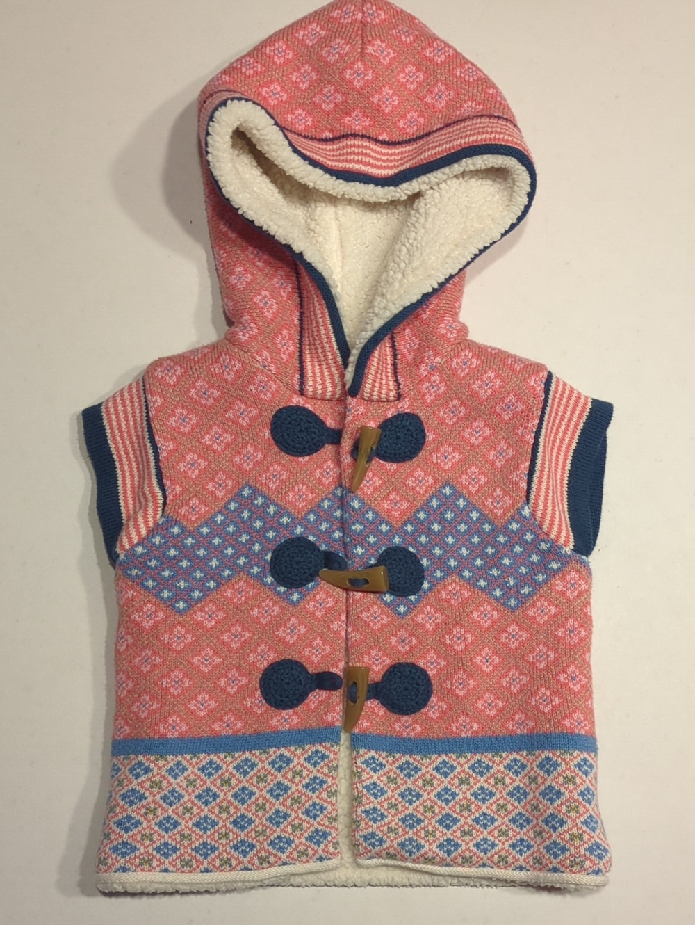 Kids Hooded Toggle Vest - Coral Pink and Blue